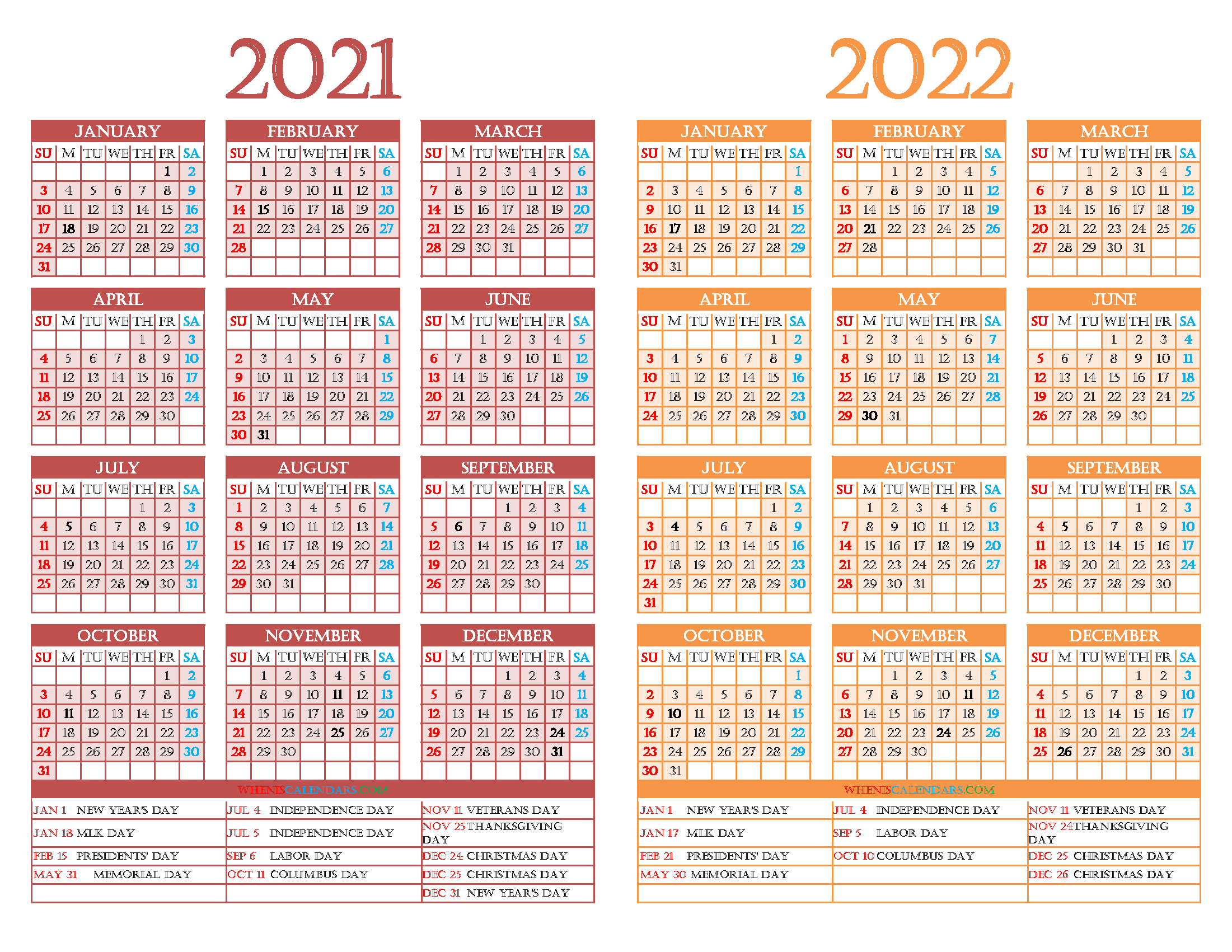 Printable 2021 And 2022 Calendar With Holidays regarding Lunar Calendar 2022 Pdf