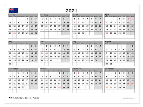 Printable 2021 &quot;Victoria&quot; Calendar Michel Zbinden En with Calendar 2022 Victoria Australia