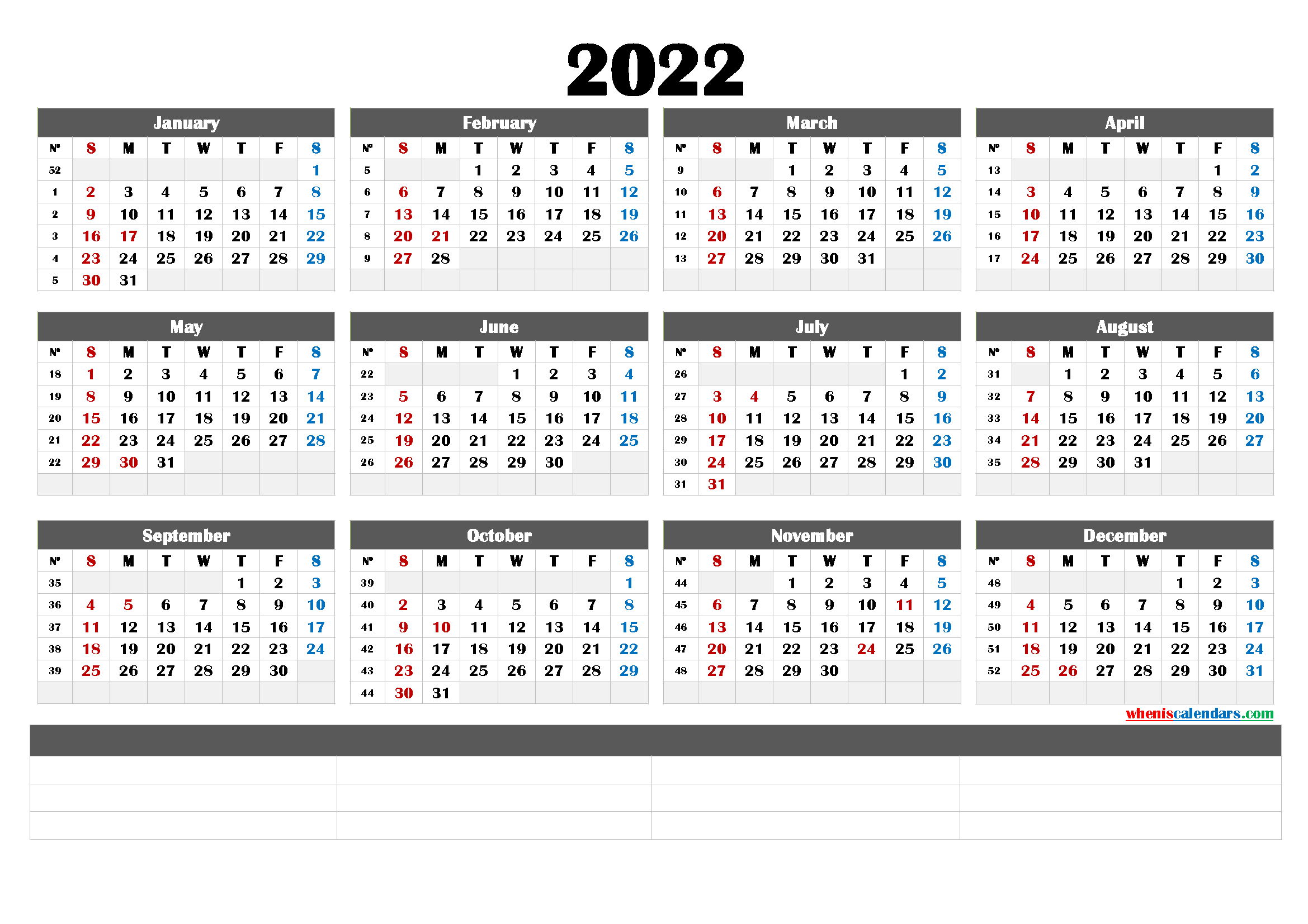 Printable 2022 Calendar By Year (6 Templates) pertaining to 2022 Fiscal Calendar Printable
