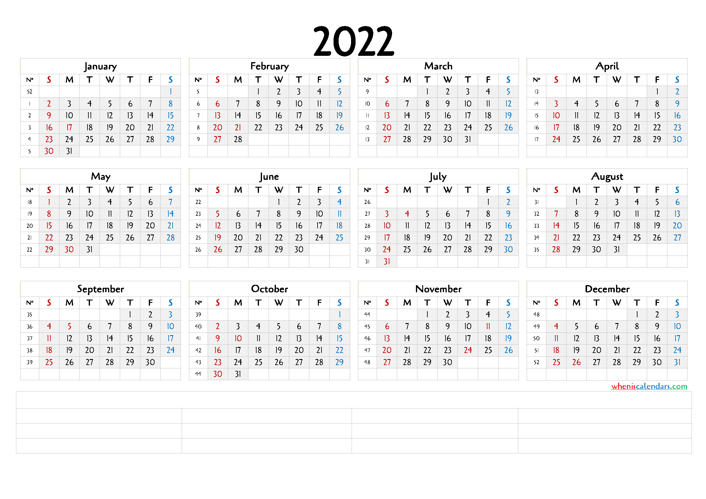 Printable 2022 Calendar With Week Numbers (6 Templates) within Calendar By Calendar Week 2022