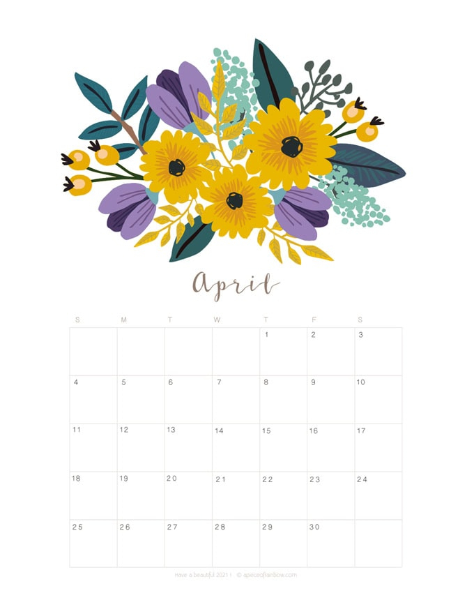 Printable April 2021 Calendar Monthly Planner {2 Designs: Flowers with Free Landscape Architecture Calendar