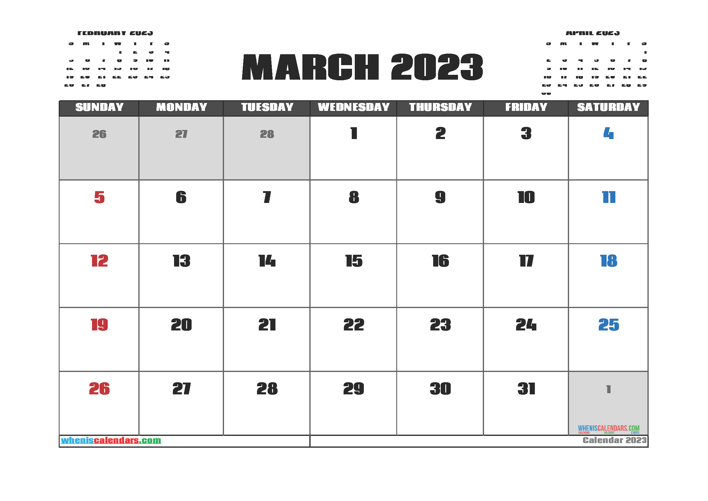 Printable April 2023 Calendar Free 12 Templates for March 2023 Calendar Printable Free