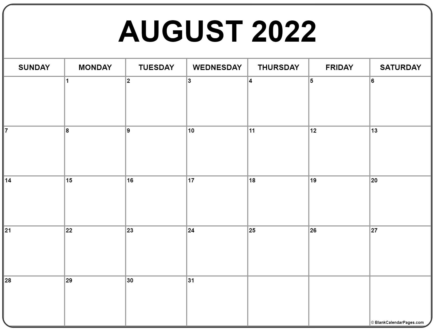Printable August Calendar 2022  Calendar 2022 for Printable August 2022 Calendar