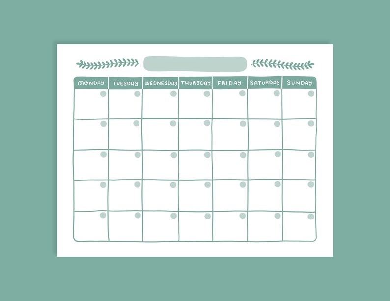Printable Blank Calendar Monday &amp; Sunday Start | Etsy with regard to Monday Through Sunday Printable Calendar