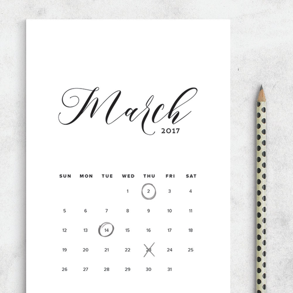 Printable Calendar 2017 Calligraphy Calendar Planner 2017 pertaining to Printable Month Calligraphy Clander