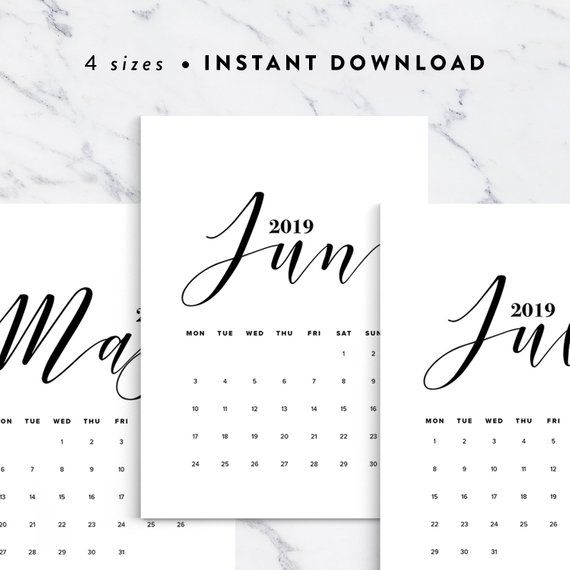 Printable Calendar 2019 Calligraphy Calendar Planner 2019 | Etsy throughout Printable Month Calligraphy Clander