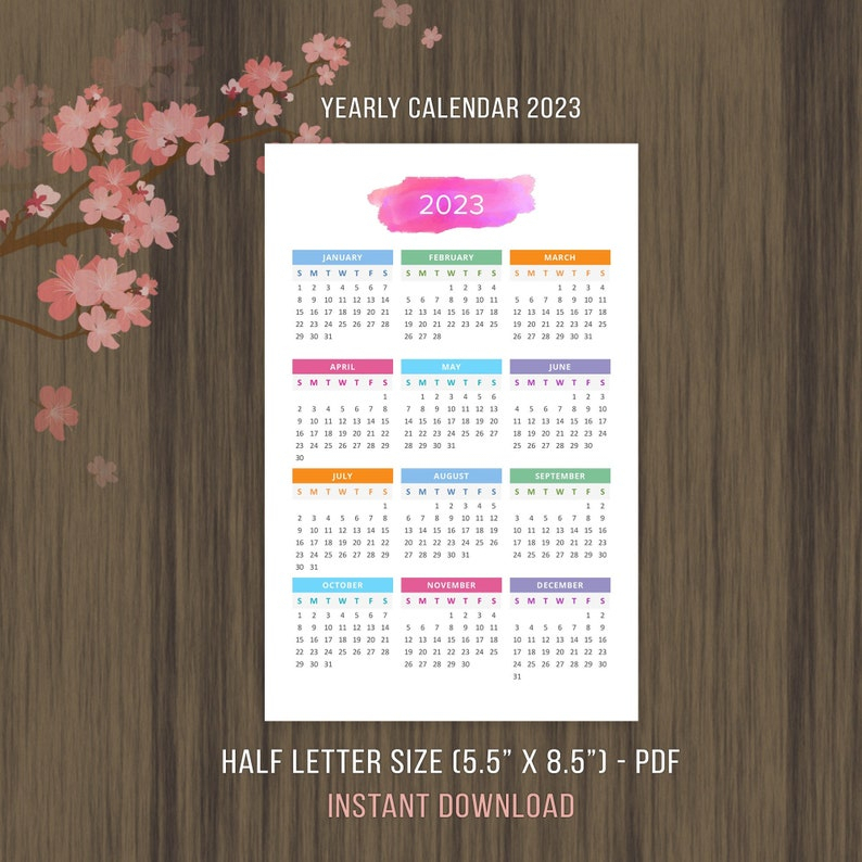 Printable Calendar 2022 2023 Desktop Calendar Yearly Wall | Etsy in Free Yearly Planner Wall Calendar