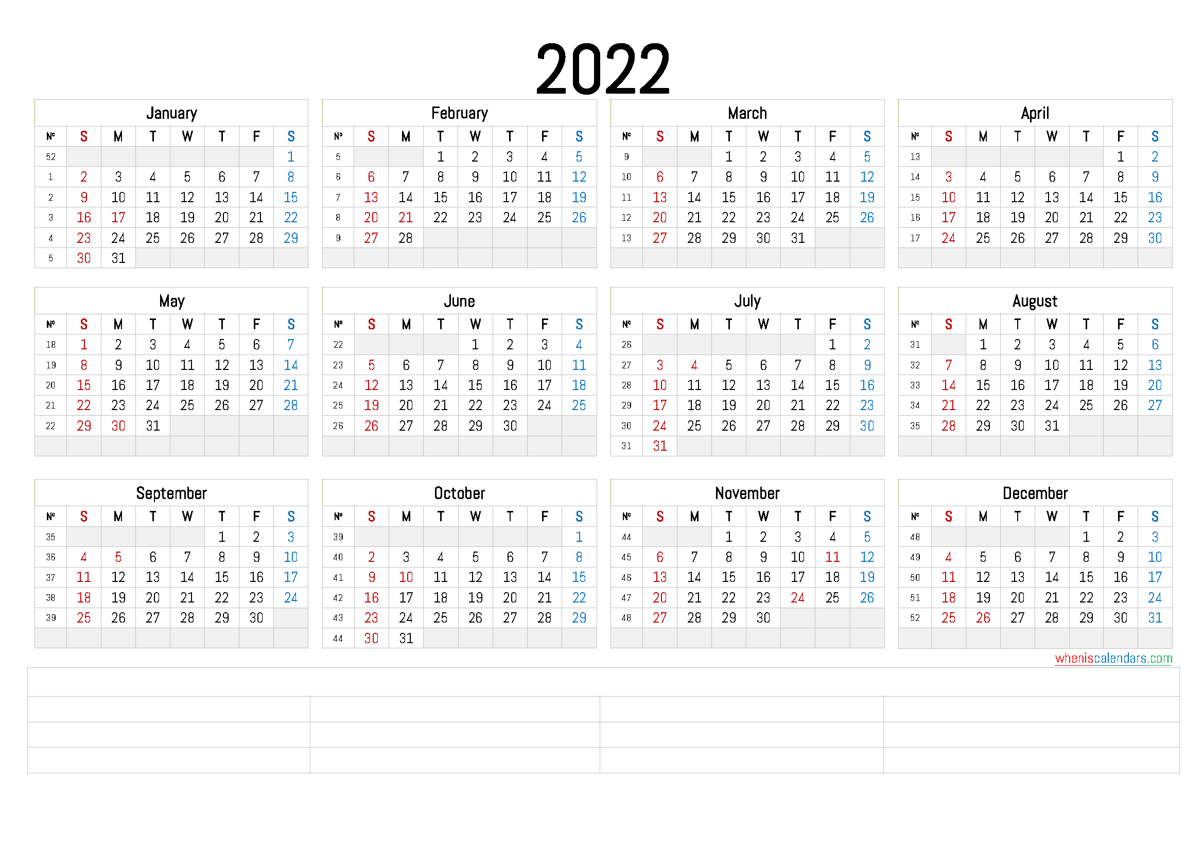 Printable Calendar 2022 : Yearly Printable Calendar 2022 With Holidays for Printable Free 2022 Calendar Without Downloading