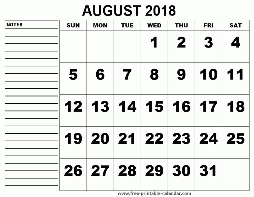 Printable Calendar August 2018 | June Calendar Printable, Free regarding Extra Bold Large Print Calendars