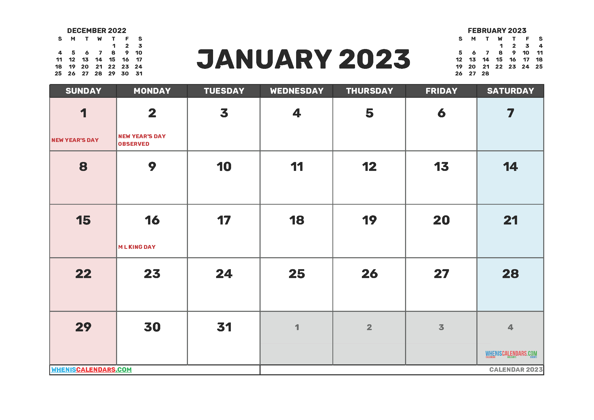 Printable January 2023 Calendar Free  12 Templates intended for Free Vertical Printable Calendars For April 2023 Calendar Holiday Usa 2023