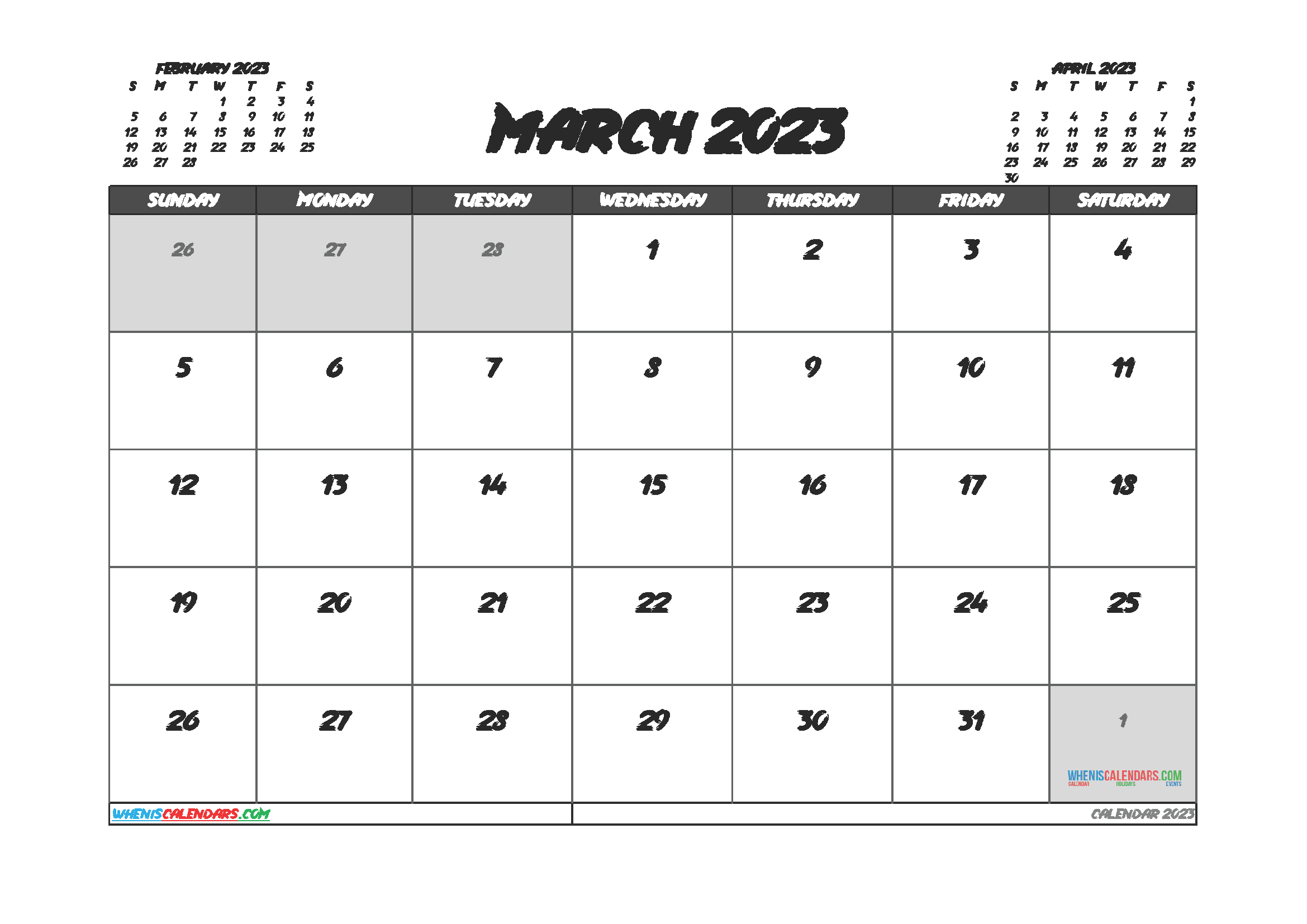 Printable March 2023 Calendar Free 12 Templates Free Printable 2021 regarding March 2023 Calendar Printable Free