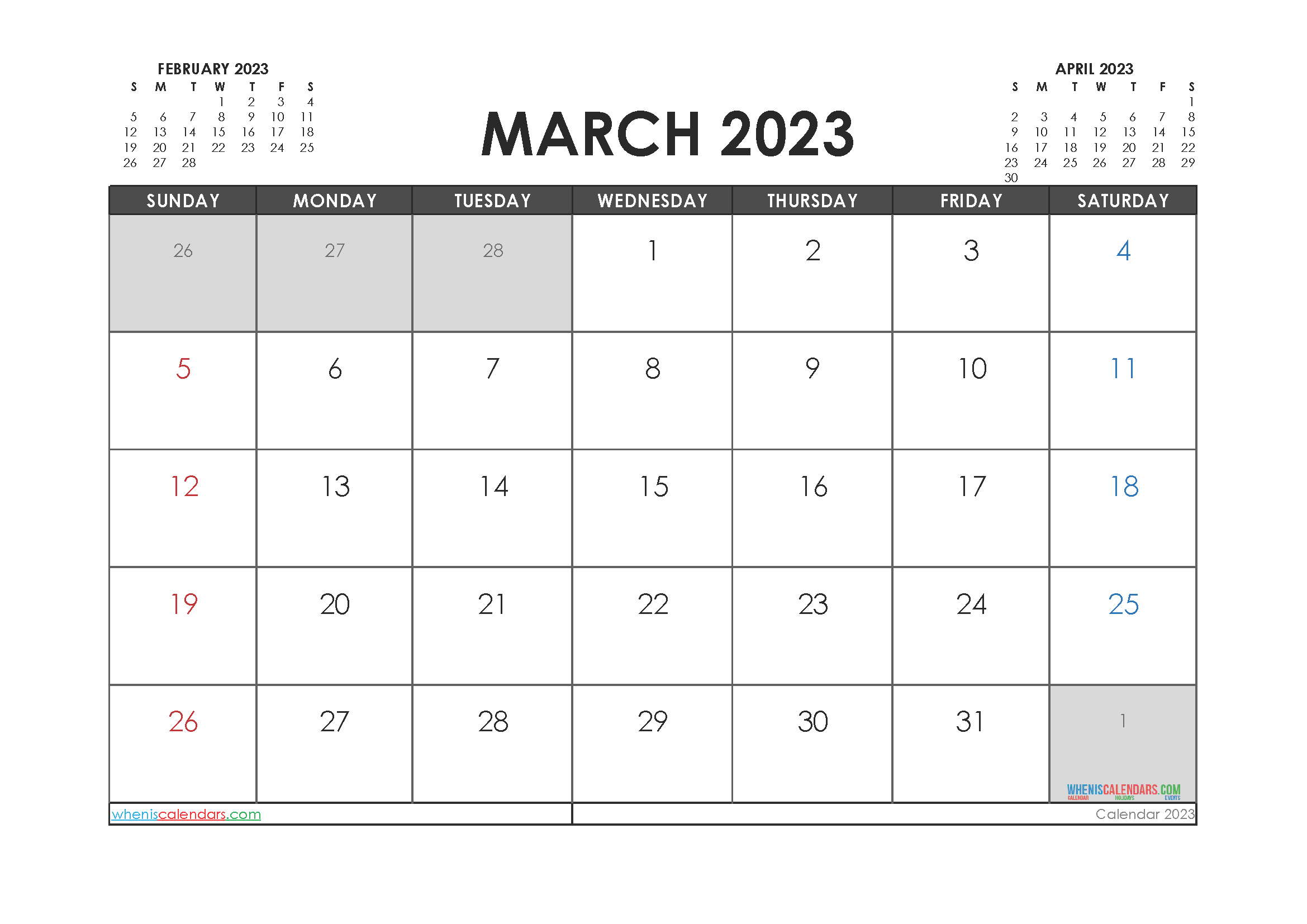 Printable March 2023 Calendar Free  12 Templates  Free Printable 2021 with March 2023 Calendar Printable
