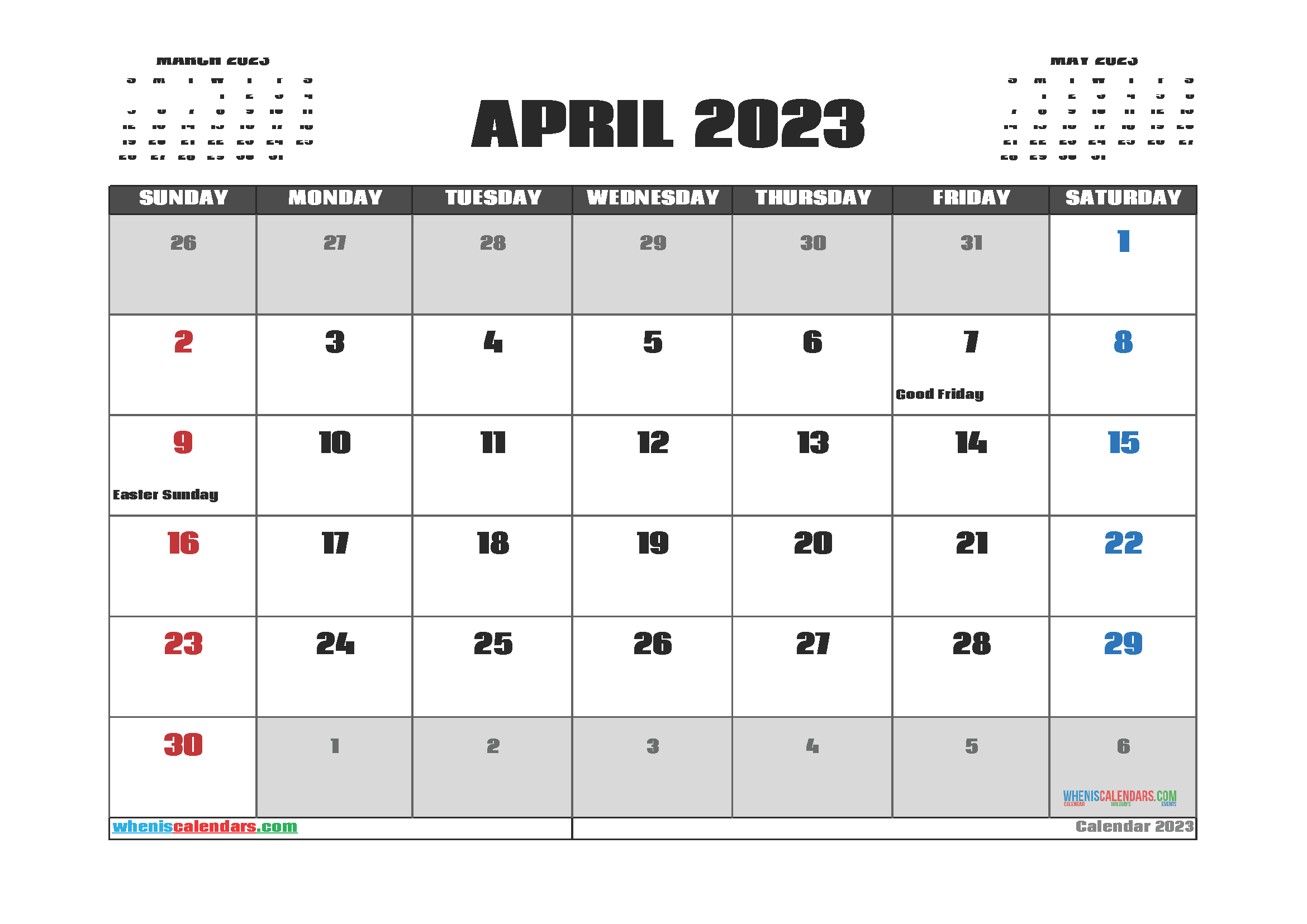 Printable May 2023 Calendar Free  12 Templates pertaining to April 2023 Calendar Easter