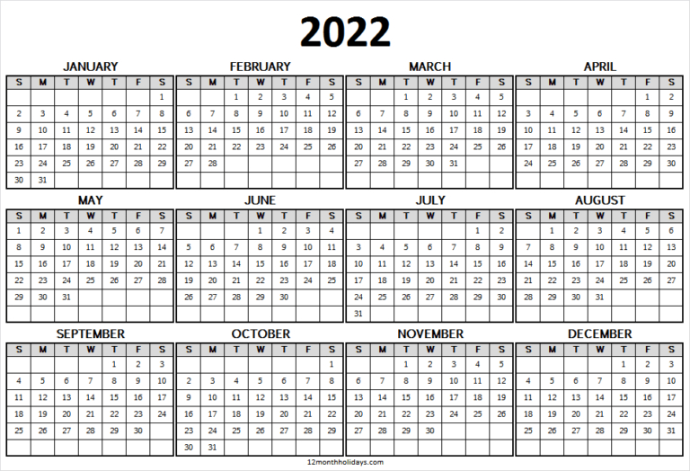 Printable Pdf Blank Calendar 2022 | Jan To Dec 2022 Calendar Editable with regard to Calendar By Calendar Week 2022