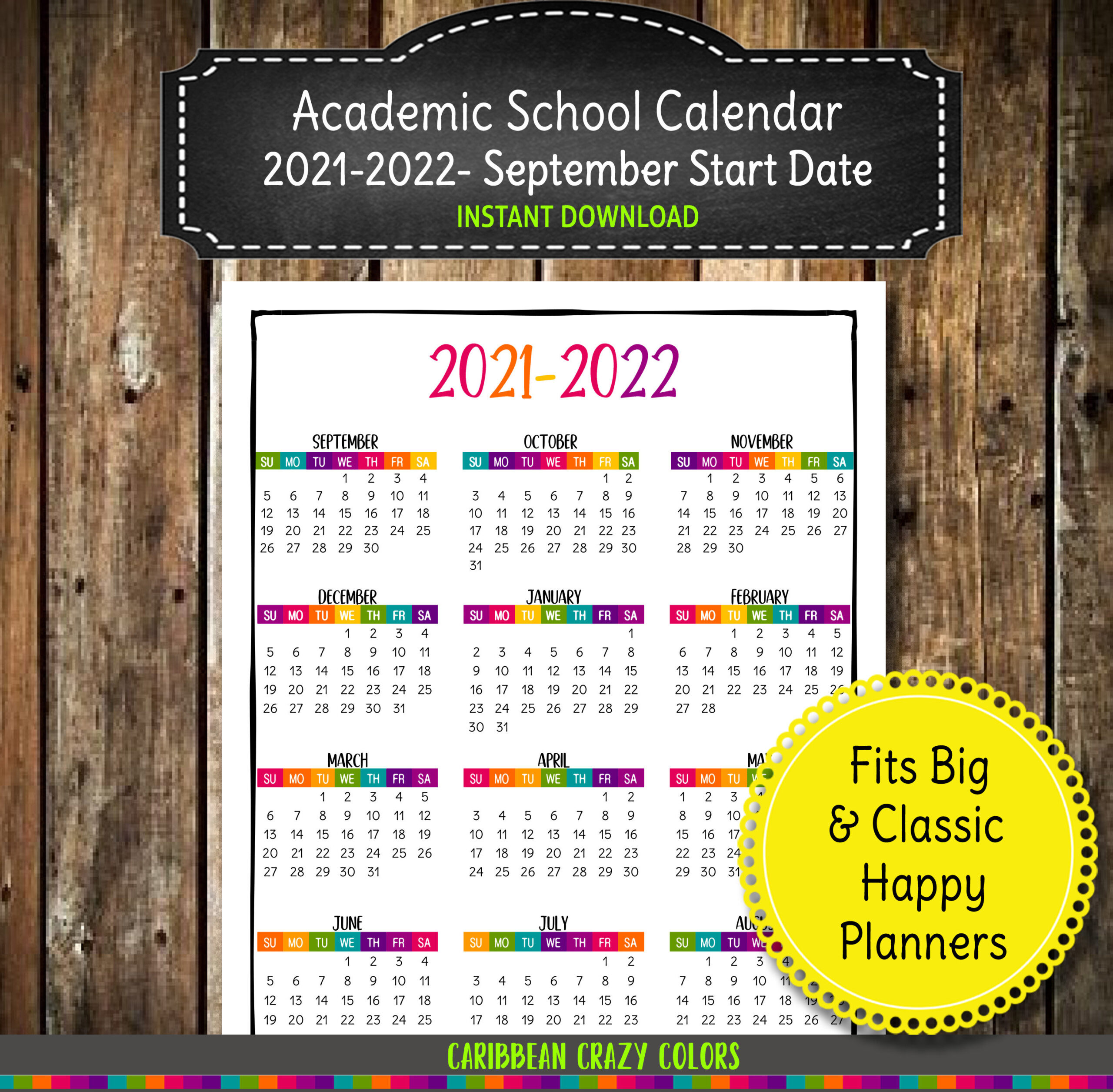 Printable School Year Calendar At A Glance 20212022 Wall | Etsy intended for At A Glance Wall Calendar 2022