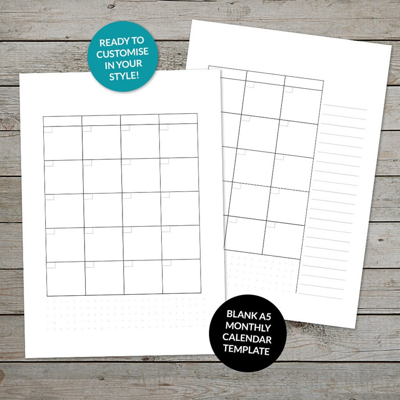 Printable Two Page Monthly Calendar Template Bullet Journal | Etsy inside Two Page Printable Monthly Calendar Pdf Free 8.5X11