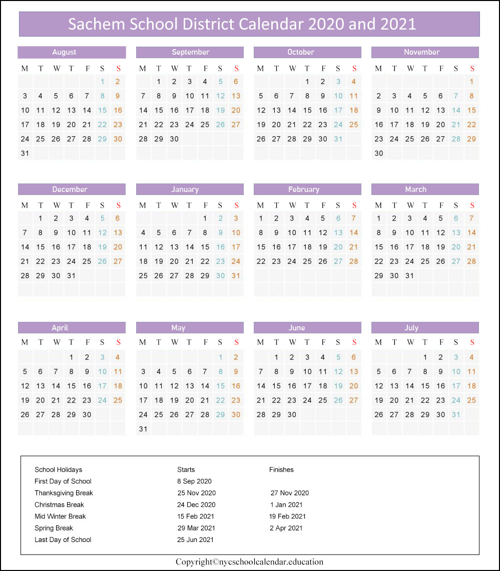 Sachem Central School District Calendar 20212022 for Nyc School Calendar 2022 2022