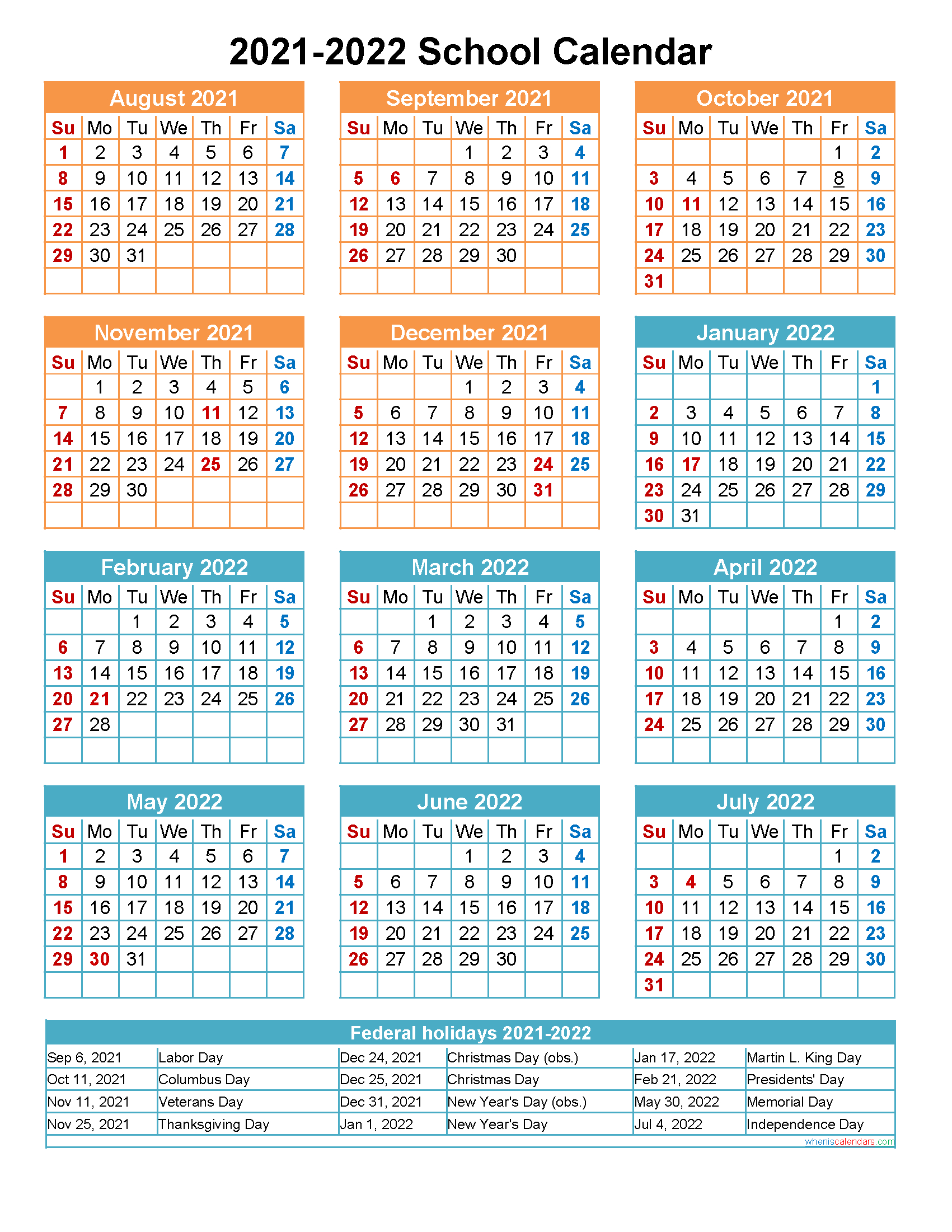 School Calendar 2021 And 2022 Printable (Portrait) Template No.scl22A22 inside 2022 Yearly Calendar Template Word School Holidays South Australia