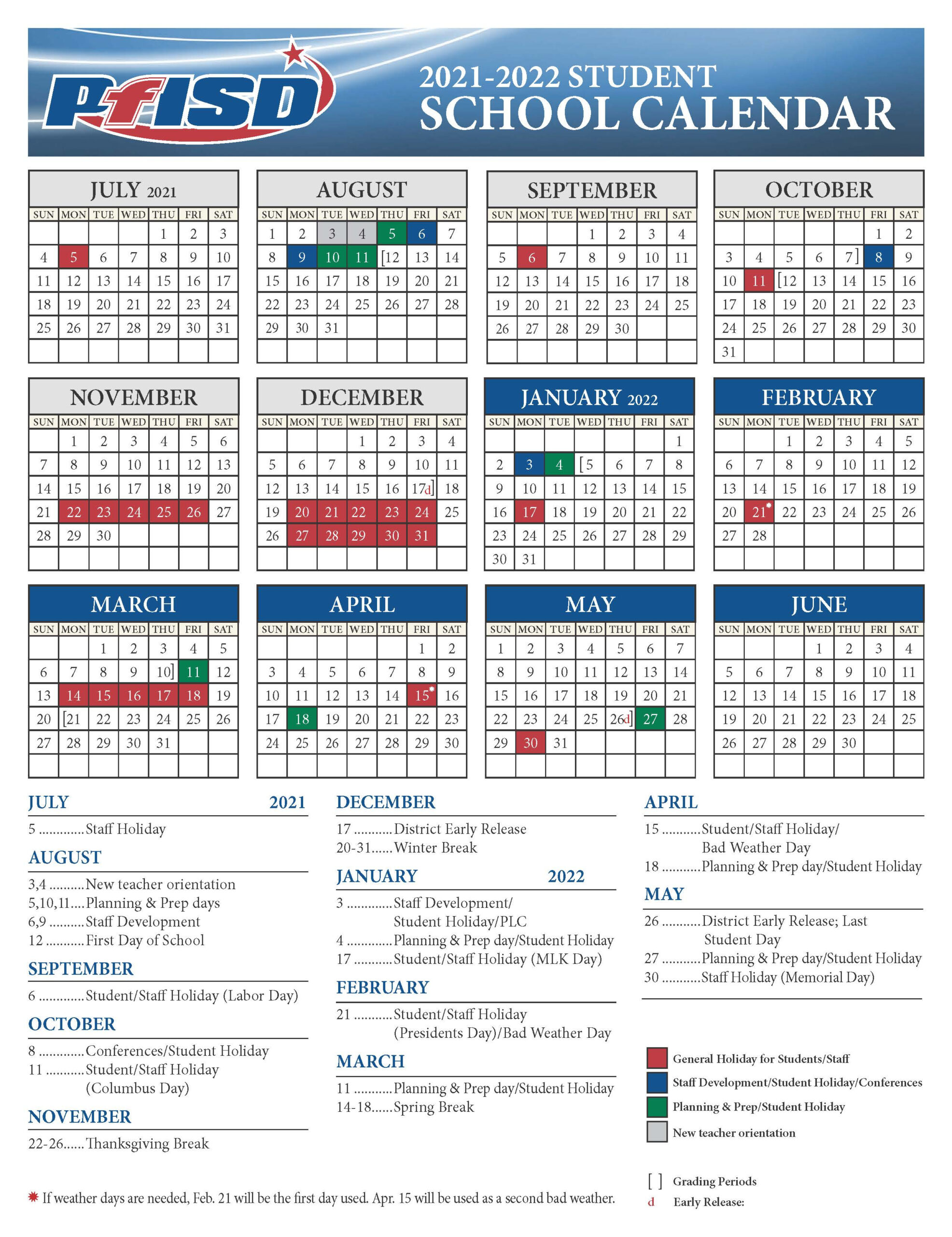 School Year Calendar  20212022 District Calendar in School Calendar 2022 Kzn Pdf