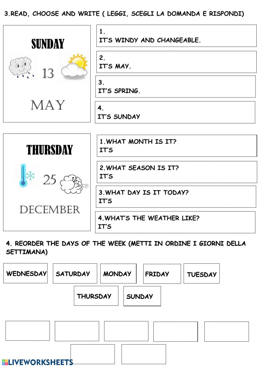 Season, Month, Days And Weather Worksheet in Week Days By Month