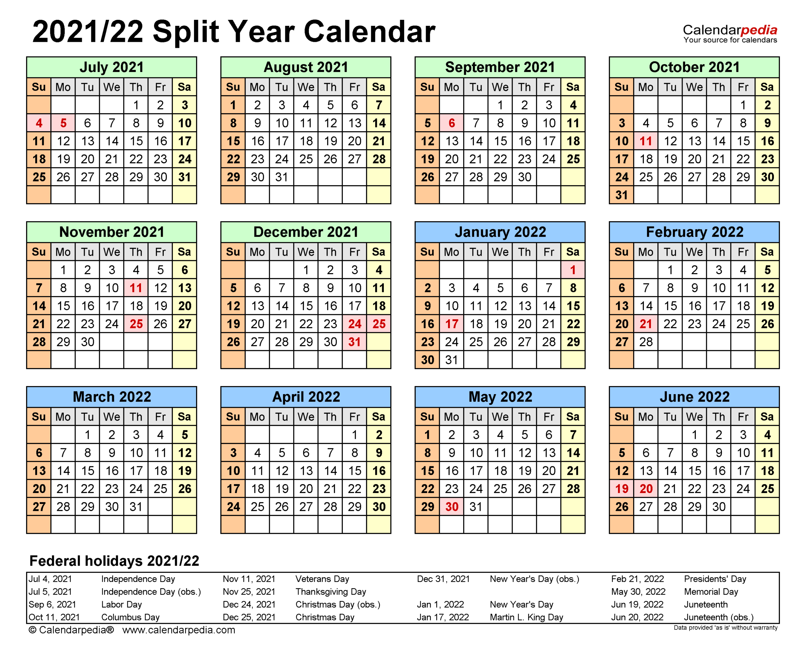 Split Year Calendars 20212022 (July To June)  Pdf Templates throughout 2022 School Calendar Qld