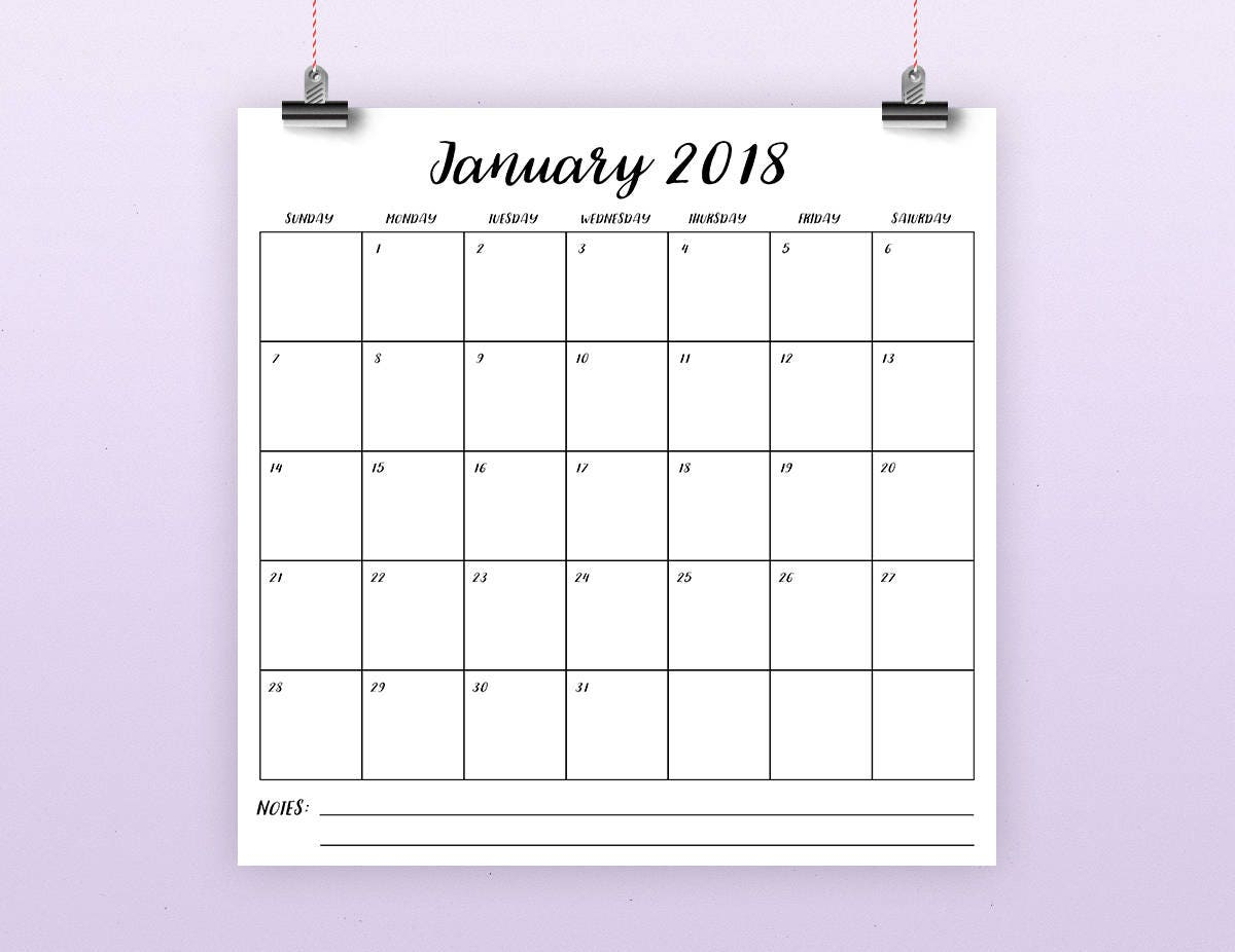 Square 2018 Calendar Template Instant Download Large | Etsy for Printable Calendar Large Squares