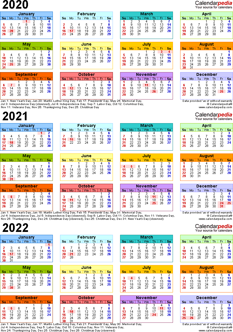 Template 3: Word Template For Three Year Calendar 20202022 (Portrait pertaining to 2022 Yearly Calendar Template Word School Holidays South Australia