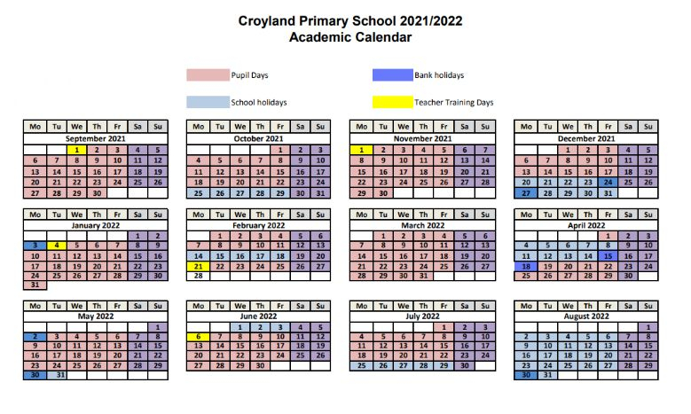 Term Dates  Croyland Primary School with Time And Date Calendar 2022 Printable