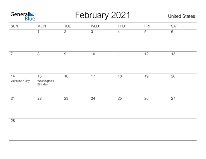 United States February 2021 Calendar With Holidays with regard to Free Calendar Pdf States United