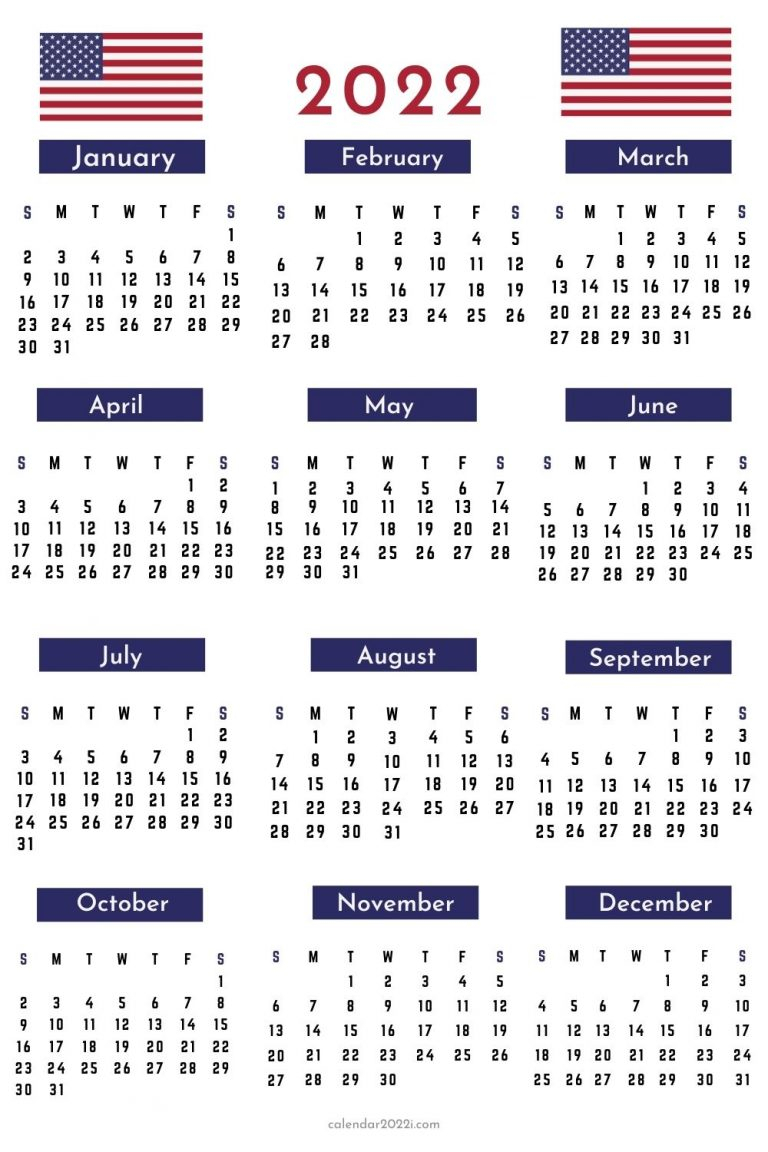 Us 2022 Calendar Printable, Federal Holidays, Word, Excel, Pdf regarding Free Calendar Pdf States United