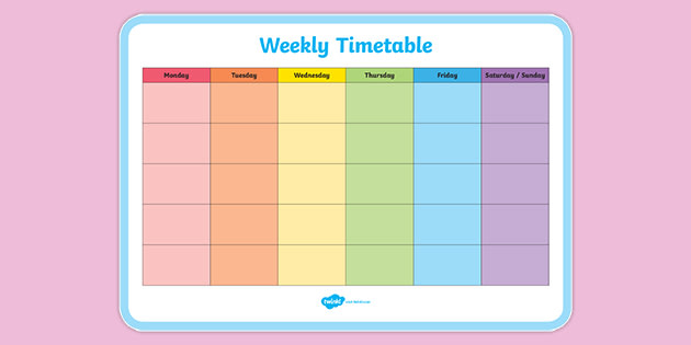 Weekly Timetable Template in School Day Are From Monday To Friday