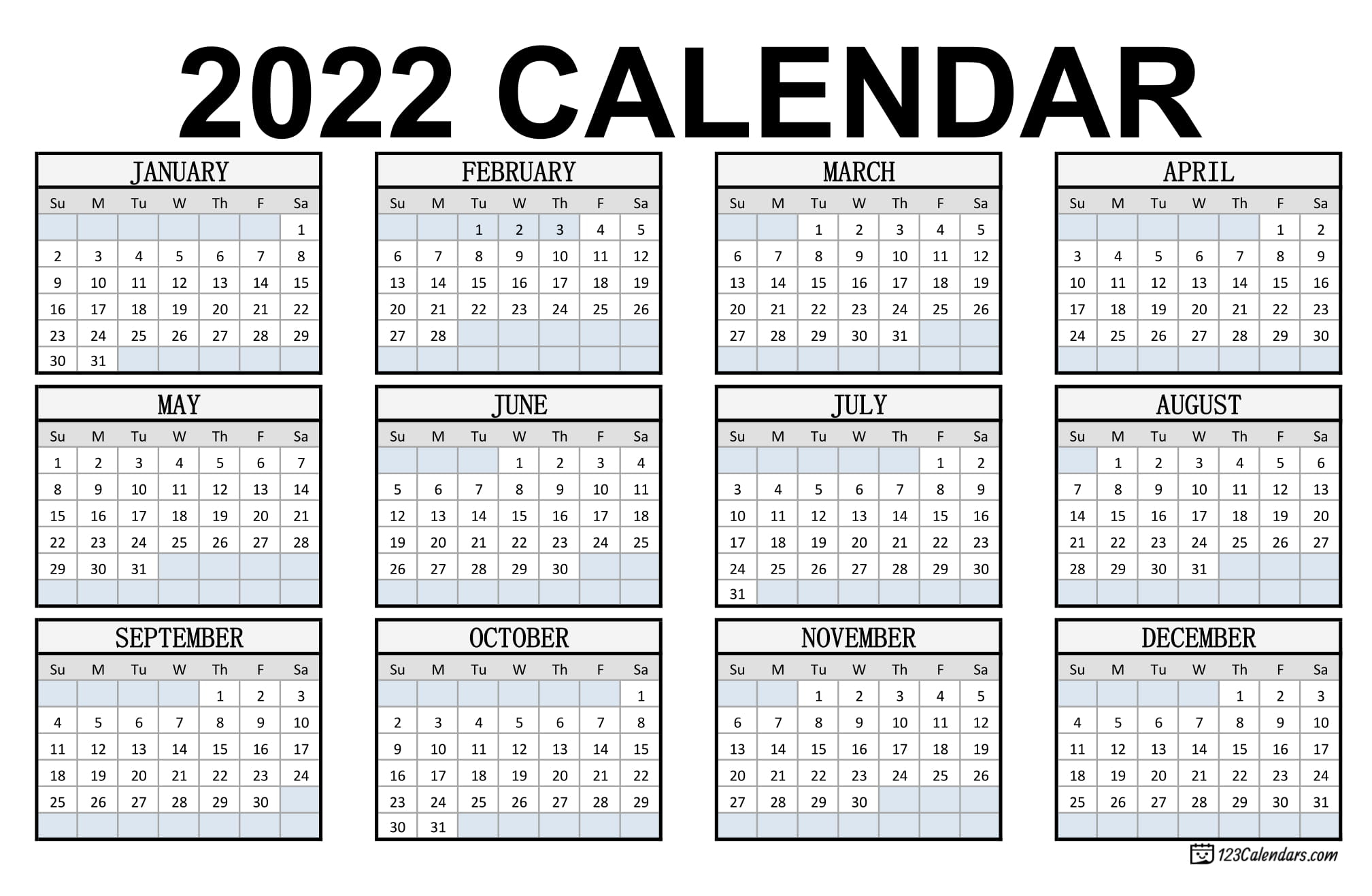 Year 2022 Calendar Templates | 123Calendars within Navy Calendar Squares Template