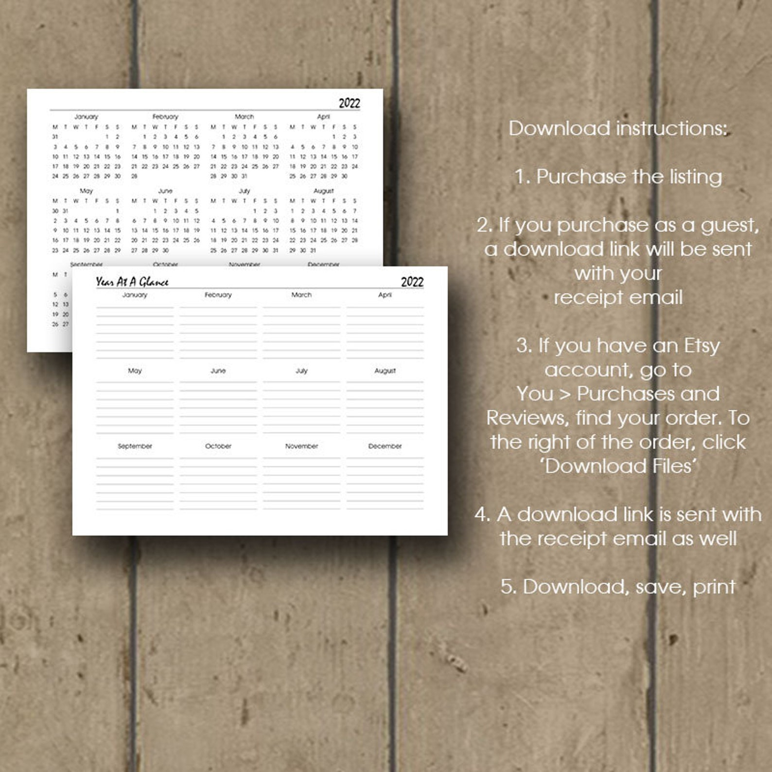 Year At A Glance 2022 Calendar Printable A3 A4 Letter Half | Etsy within 2022 Year At A Glance