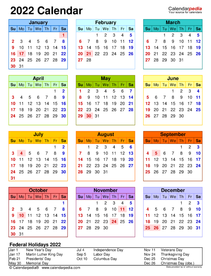 Year To View Calendar 2022 Printable | Free Letter Templates with 2022 Wall Calendar Printable Free