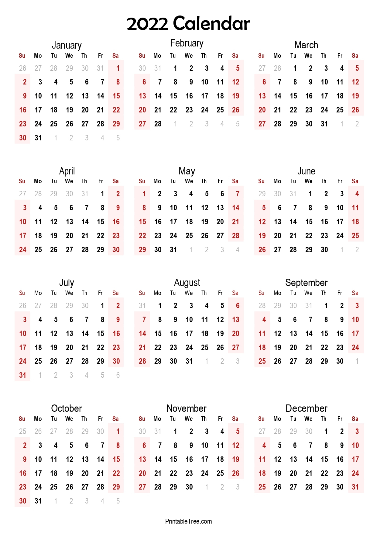 Yearly 2022 Printable Calendar One Page : 2022 Holiday Calendar in Free 2022 Monthly Calendars That Are Printable