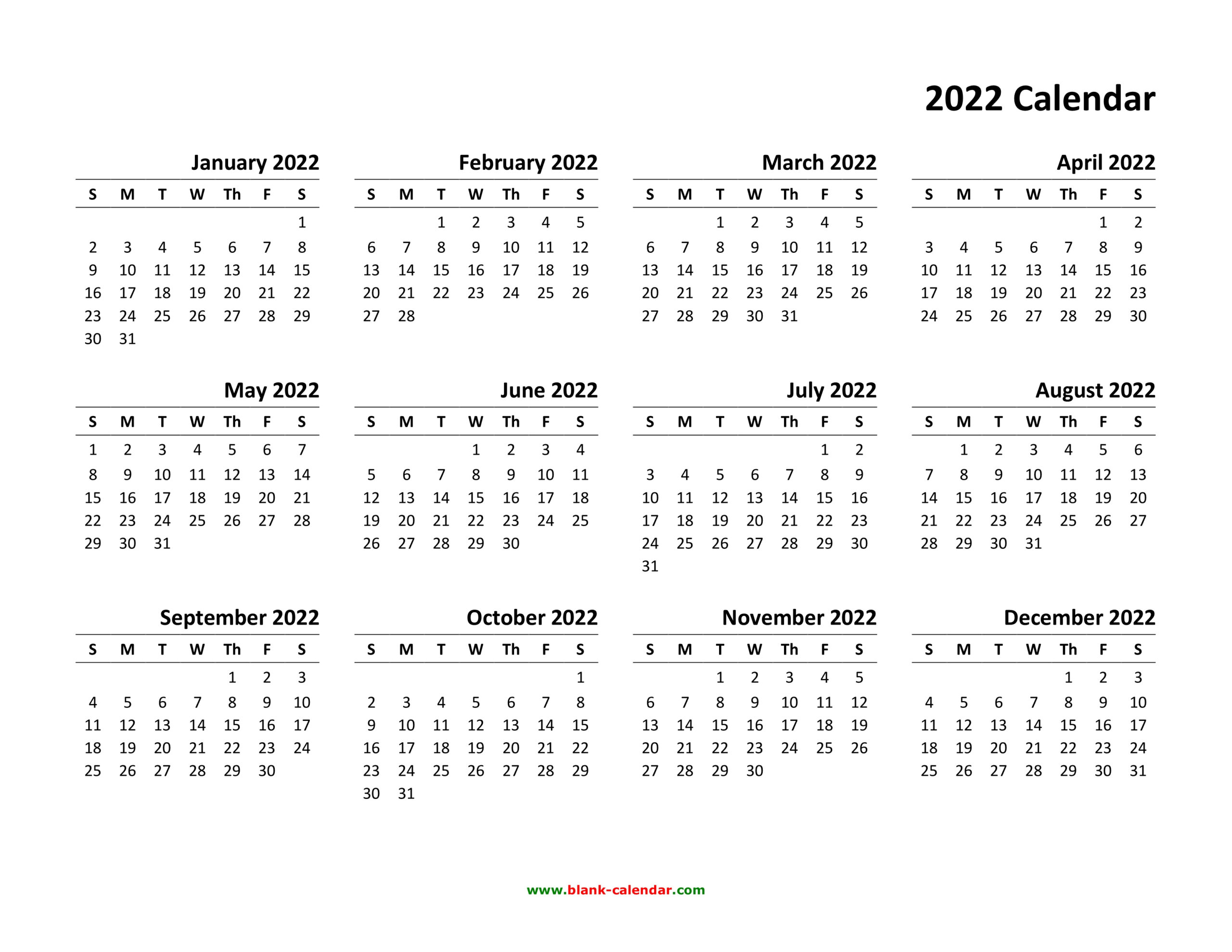Yearly Calendar 2022 | Free Download And Print with Free Printable Fiscal Year 2022 Calendar