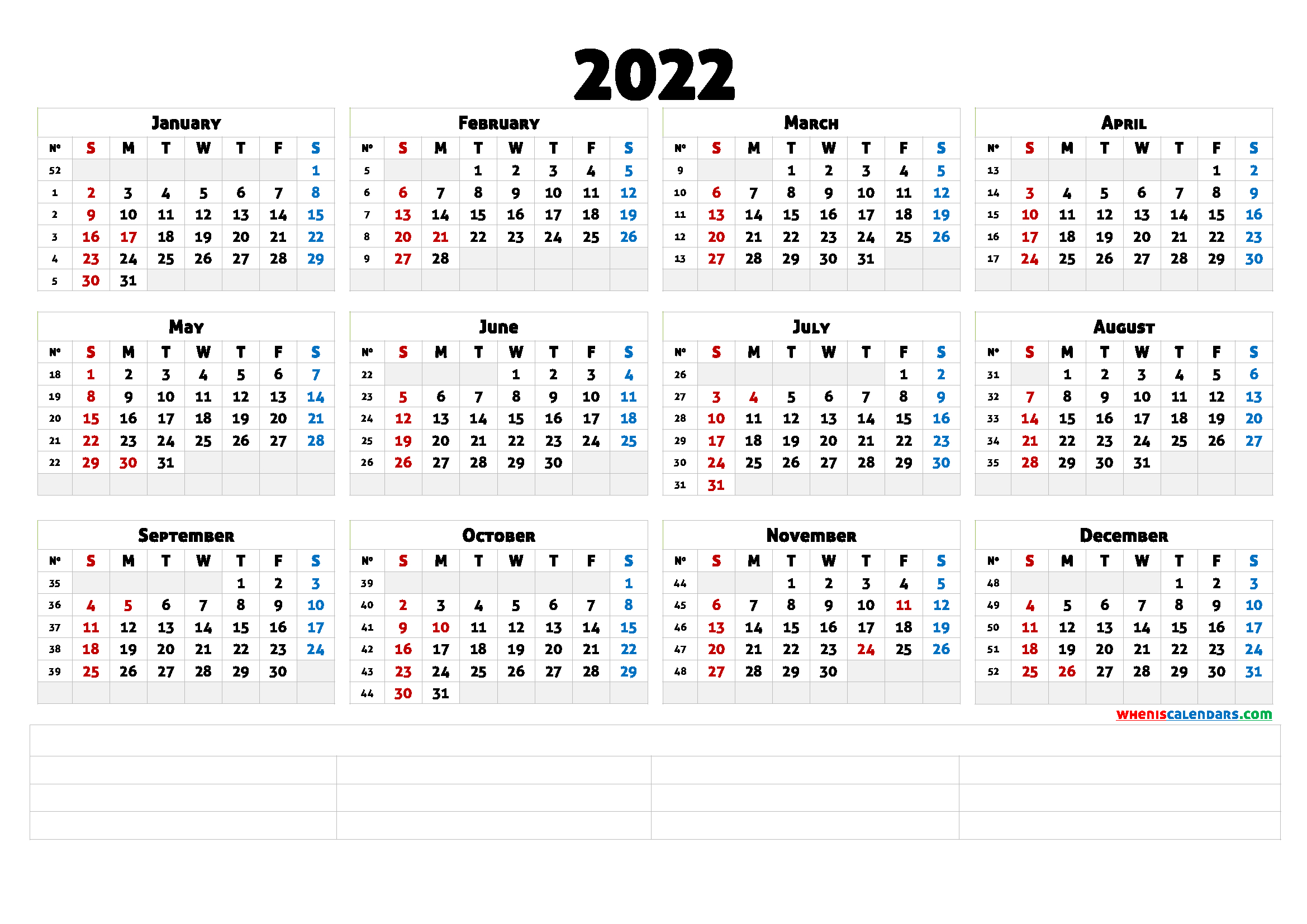 Yearly Printable Calendar 2022 | Free Letter Templates with regard to Free 2022 Monthly Calendars That Are Printable