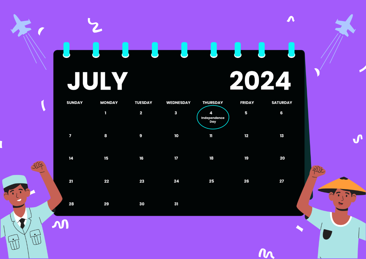 Calendar aesthetic july 2024