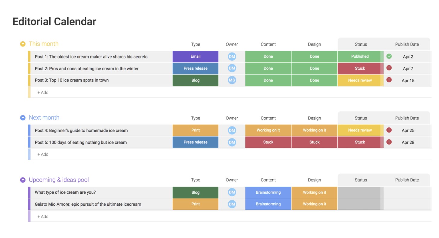 Calendar Planning Bussines Examples