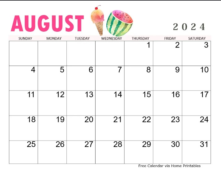 Free August 2024 Calendar