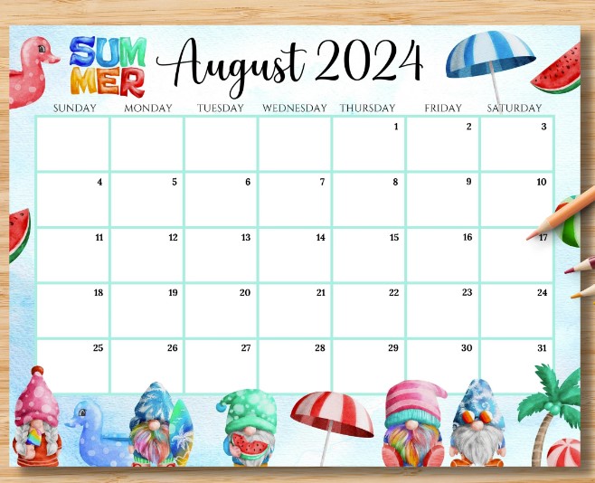 Printable August 2024 Calendars summer