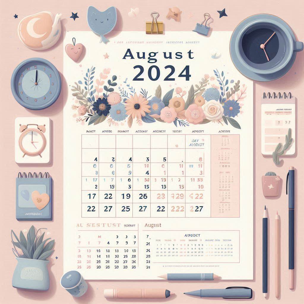 Printable August 2024 calendar with holidays and important dates included