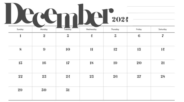 Free printable December 2024 calendar templates