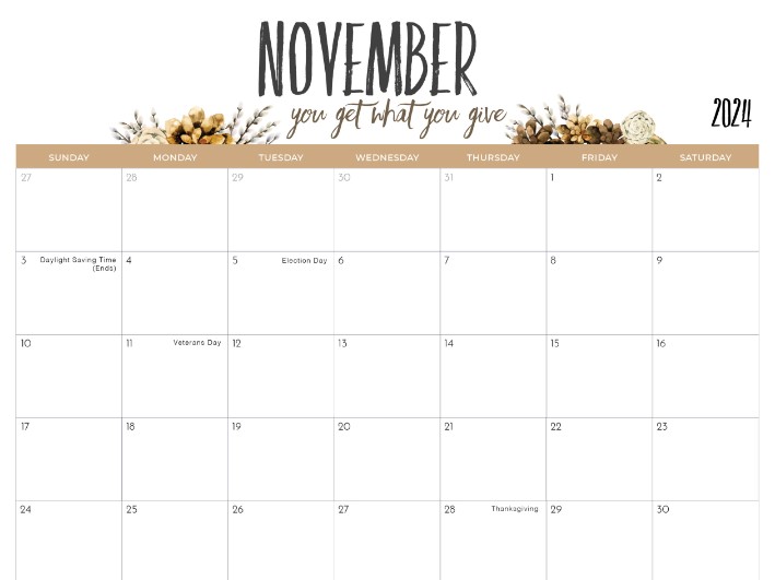 Printable november calendar 2024