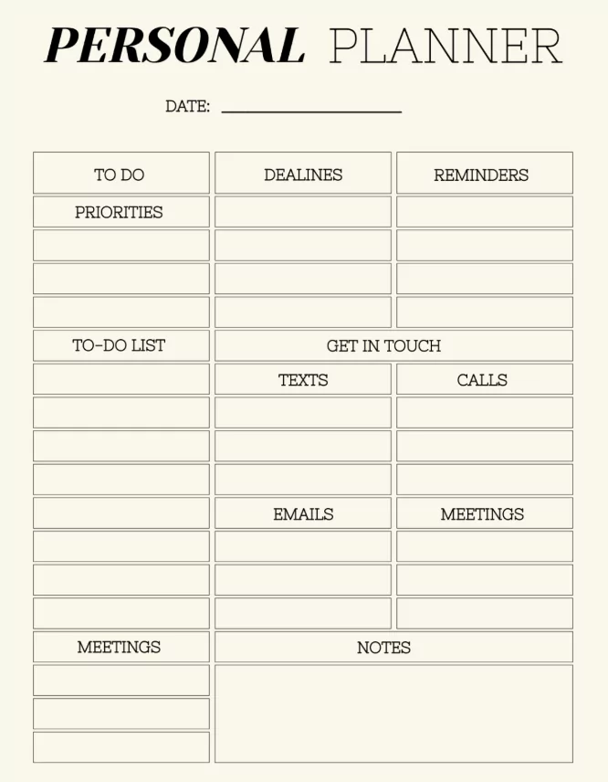 Minimalist February 2026 planner page for work, study, and personal goals