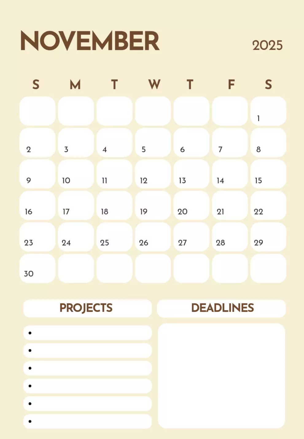Minimalist November 2025 calendar JPG for planning