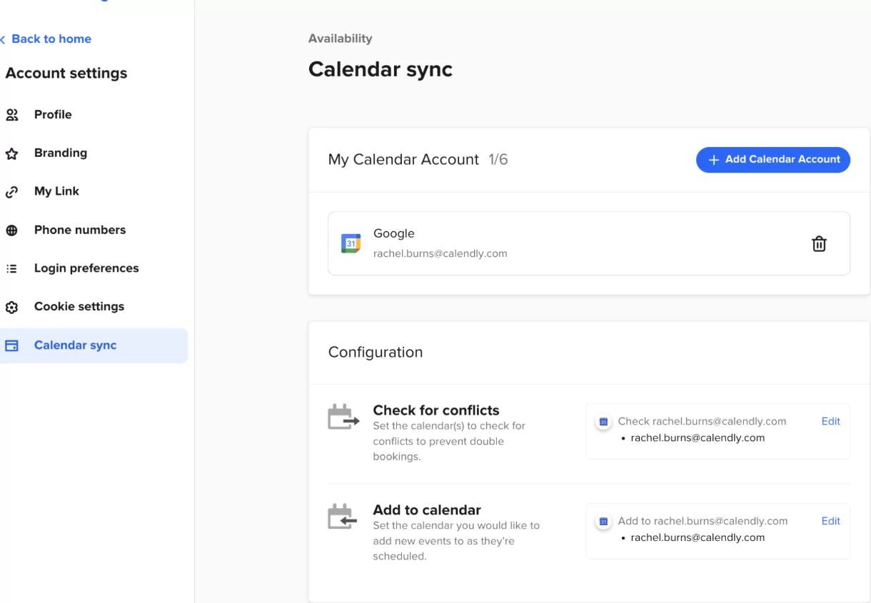 Calendar settings sync screen example