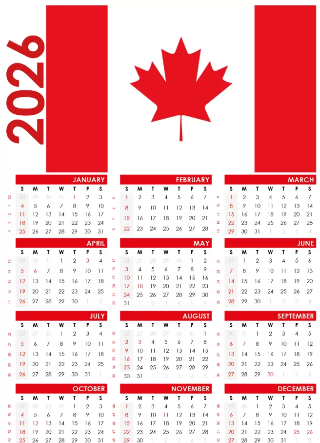 Canada 2026 public holidays list with icons