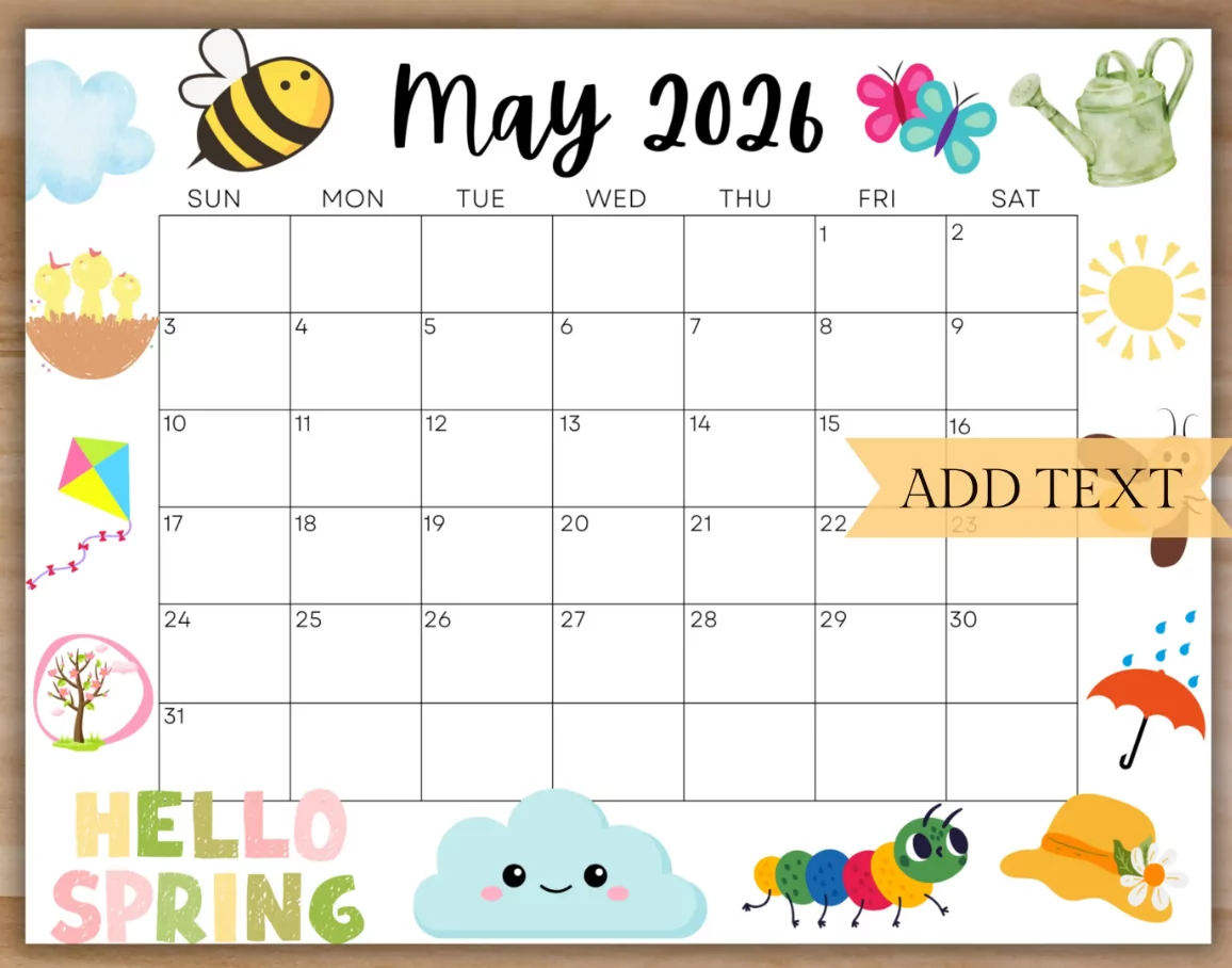 Colorful May 2026 Calendar – Free Printable Templates (JPG & PNG)