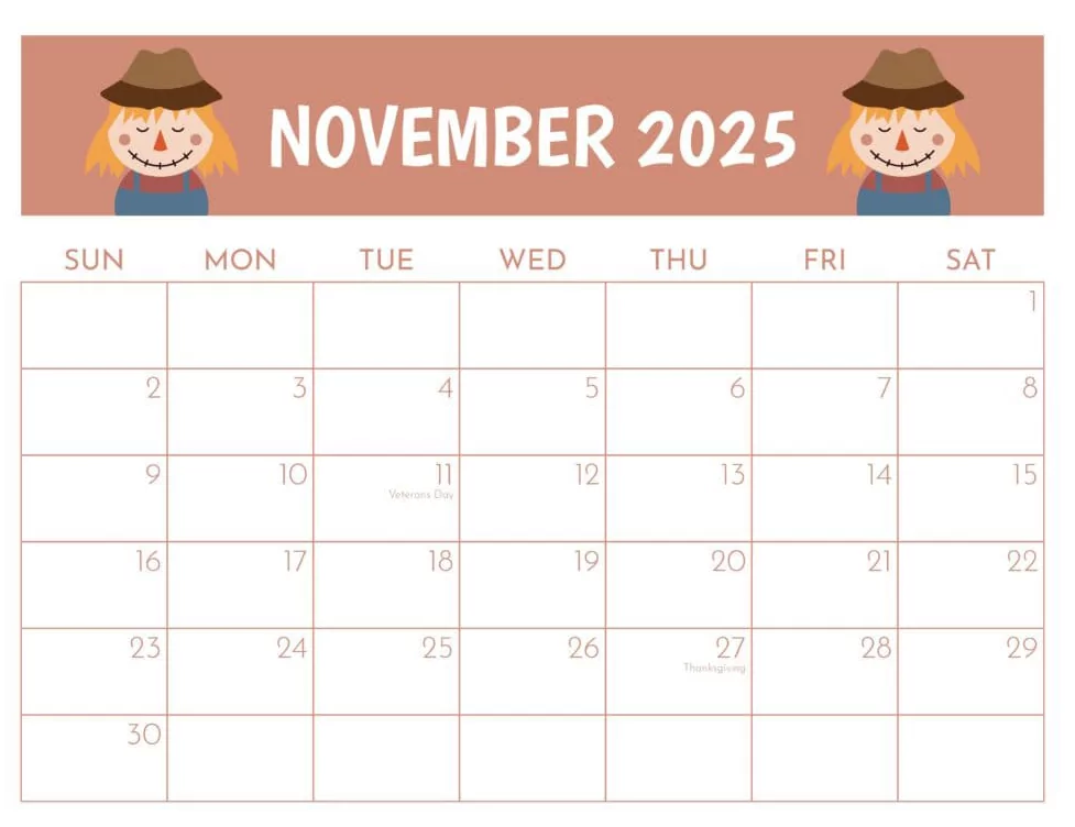 November 2025 calendar printable in minimalist style